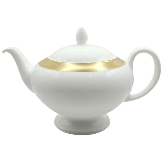 Wedgwood Satine Gold Teapot Porcelain New with Tags - Picture 1 of 12